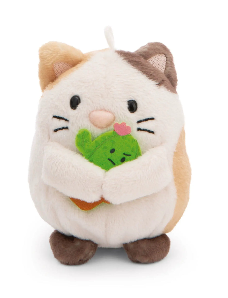 NICI mymochi Kuscheltier Katze Angy mit kleinem grünen Kaktus und rosa Blüte