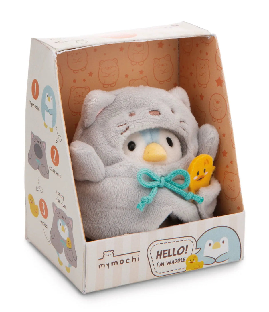 NICI mymochi Pinguin Waddle mit Katzenkostüm und Ente in dekorativer Geschenkbox
