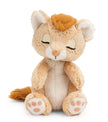 Sitzendes NICI Löwenbaby aus der Sleeping Pets Kollektion mit geschlossenen Augen, flauschiger Mähne und rosa Tatzen.