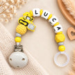 Personalisierte Schnullerkette mit Namen Luca und Bagger-Motiv in Gelb
