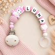 Personalisierte Schnullerkette mit Namen Luna und Einhorn-Motiv in Rosa