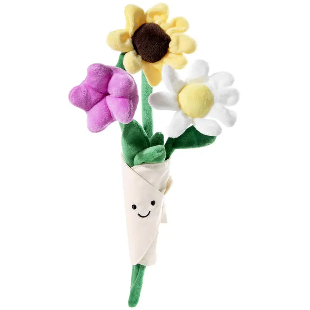 Plüsch-Blumenstrauß 30 cm mit Sonnenblume, Tulpe und Gänseblume – buntes Plüsch Geschenk