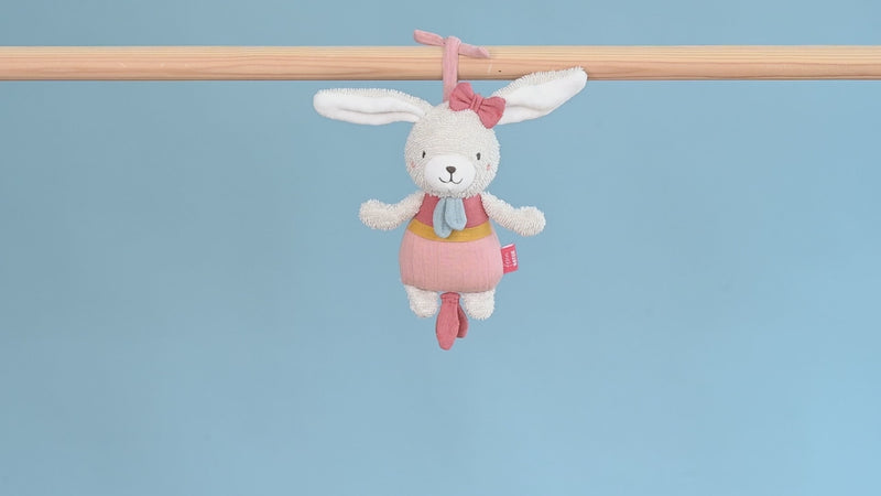Baby Mini Spieluhr Hase rosa Bio Baumwolle Fehn zum Aufhängen