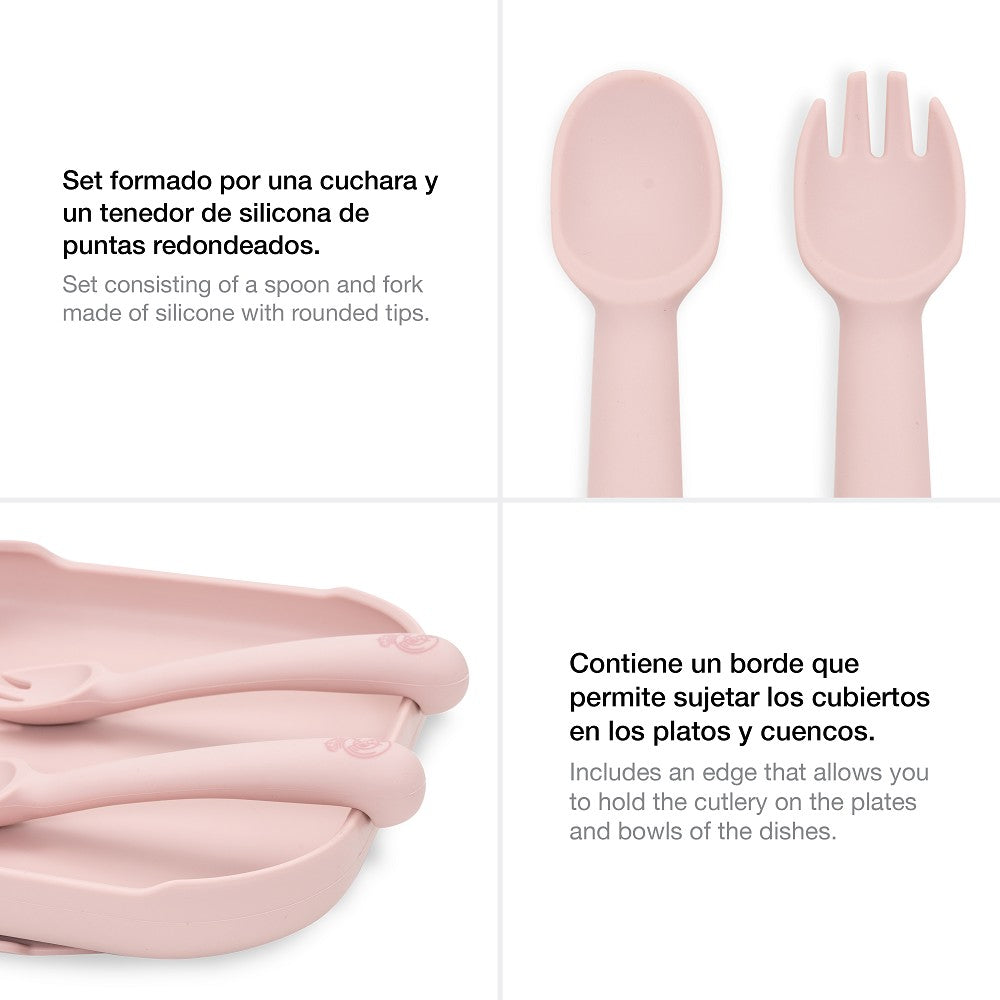 Real Madrid Baby Silikon Besteck Set mit Löffel und Gabel in Rosa, offizielles Lizenzprodukt, BPA frei, für Beikost und Babys ab 6 Monaten
