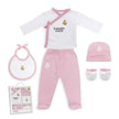 Baby Erstausstattungsset Real Madrid 5 teilig rosa Set mit Body Hose Mütze Lätzchen und Fäustlinge für Neugeborene