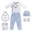 Real Madrid Baby Erstausstattungs Set 5 teilig blau Strampler Hose Mütze Lätzchen Socken