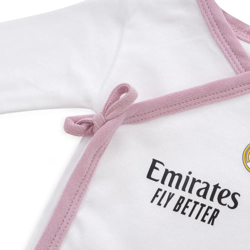 Baby Body Real Madrid rosa weiß Wickelbody mit Schleife weiche Baumwolle bequem für Neugeborene Babybekleidung