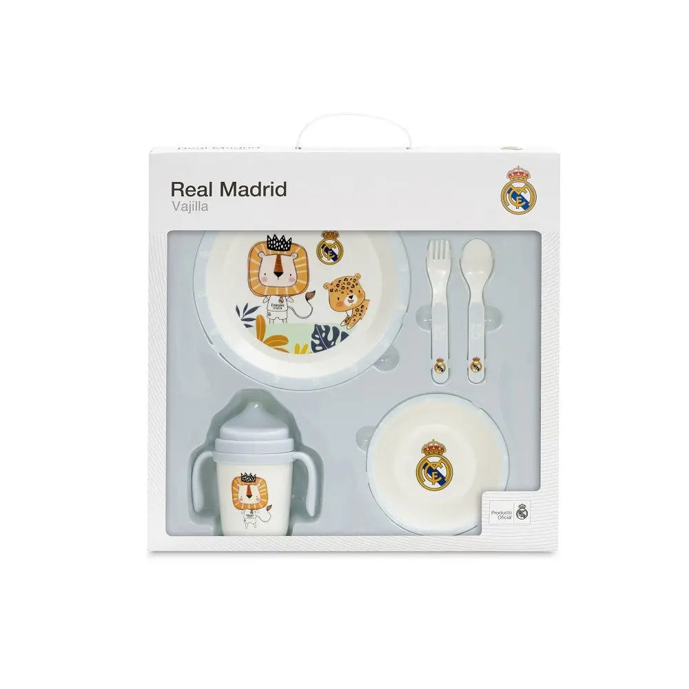 Real Madrid Baby Geschirrset 5 teilig blau mit Teller Becher Schüssel und Besteck in Verpackung
