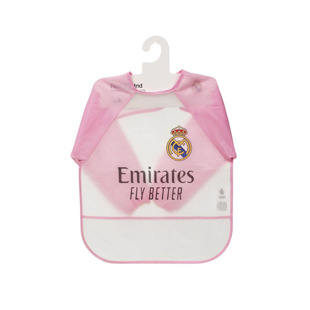 Real Madrid Baby Langarm-Lätzchen rosa auf Kleiderbügel – wasserdichtes Ärmellätzchen für Babys