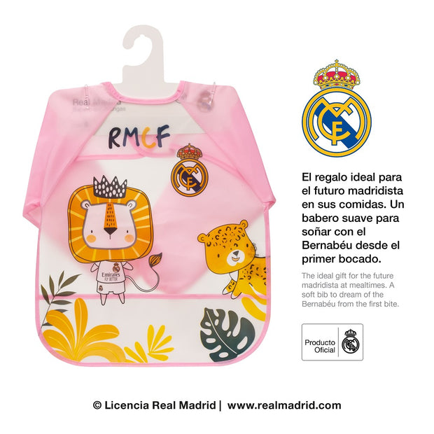 Real Madrid Baby Langarm-Lätzchen rosa mit Löwenmotiv – offizielles Lizenzprodukt und Geschenkidee für Babys