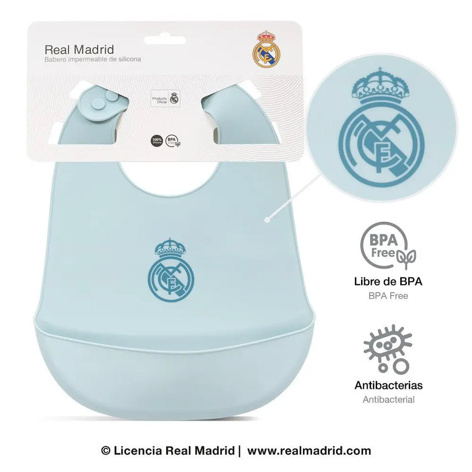 Real Madrid Baby Silikon Lätzchen blau BPA frei antibakteriell mit Verpackung