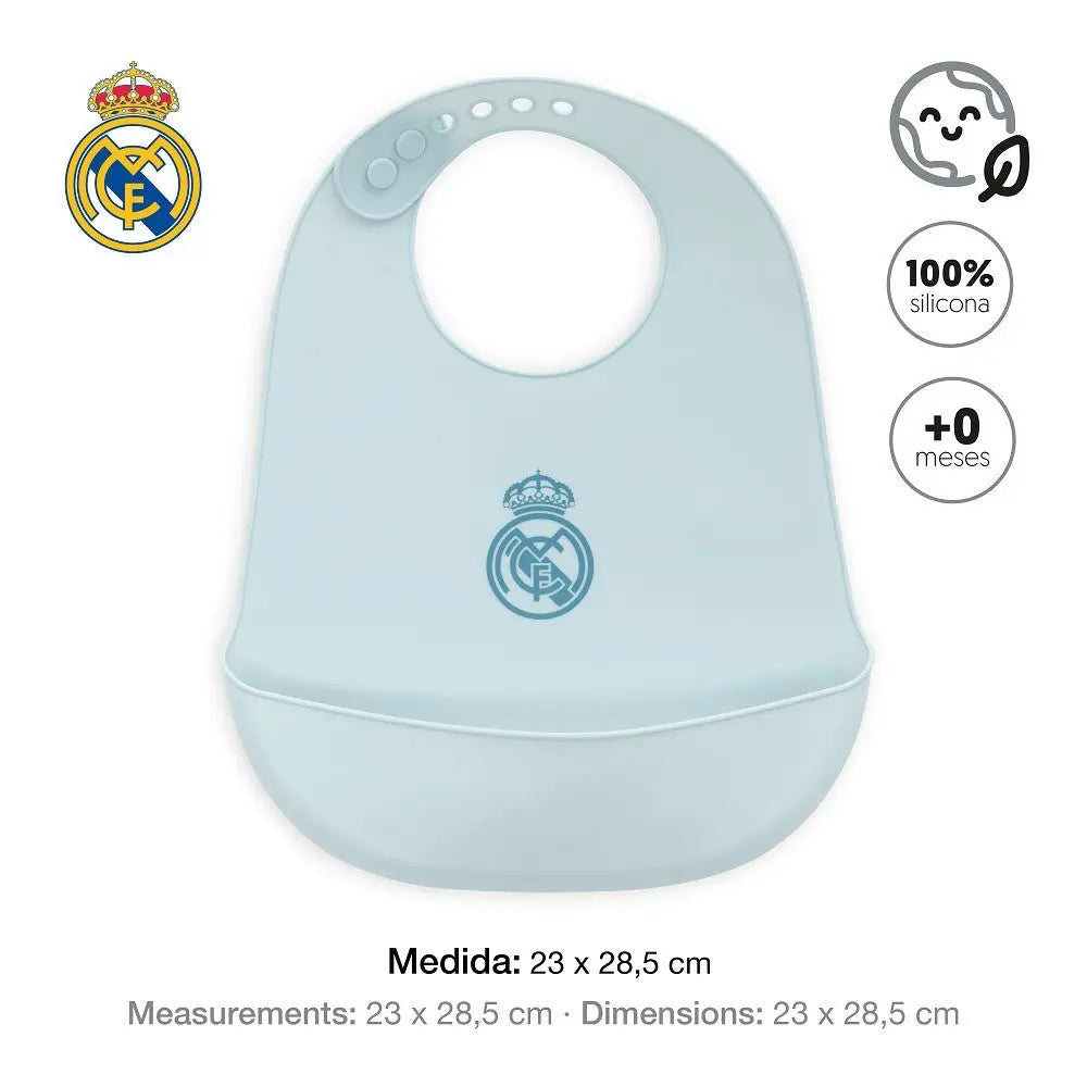 Real Madrid Baby Silikon Lätzchen blau BPA frei Maße 23x28 cm wasserdicht