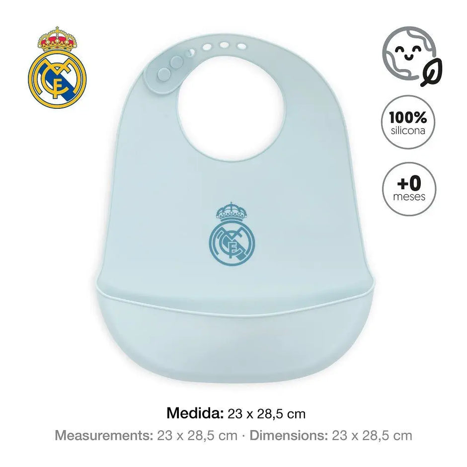 Real Madrid Baby Silikon Lätzchen blau BPA frei Maße 23x28 cm wasserdicht