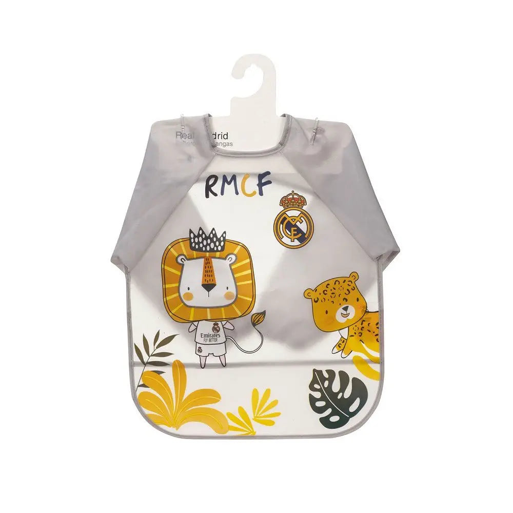 Real Madrid Baby Lätzchen mit Ärmeln grau Löwen Motiv wasserdicht aufhängbar