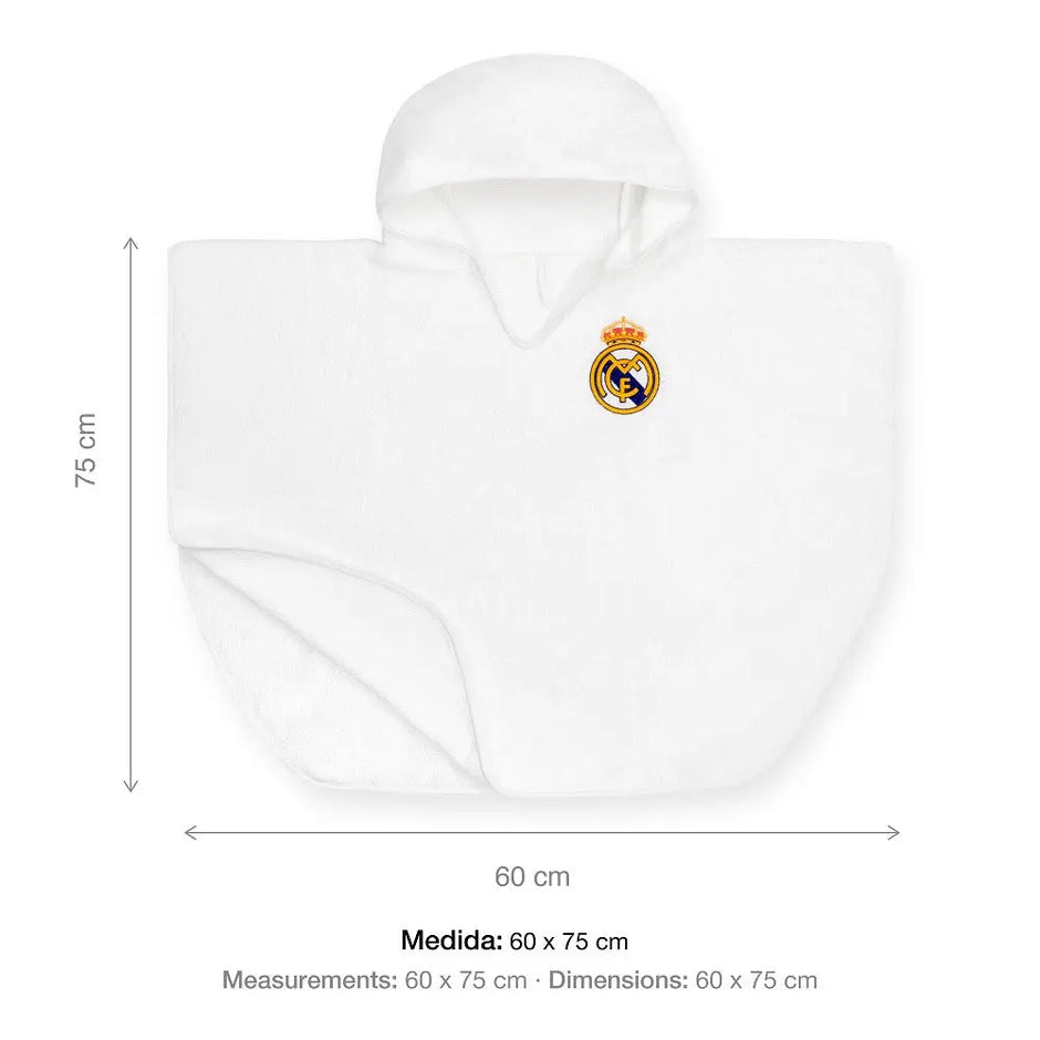 Real Madrid Poncho Handtuch Kinder weiß mit Kapuze flach ausgelegt
