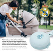 Schnullerhalter Real Madrid blau Silikon im Kinderwagen im Einsatz hygienische Aufbewahrung BPA frei für unterwegs
