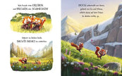 Illustration aus dem Magellan Bilderbuch mit kleinen Roten Pandas beim Spielen und Entdecken in den Bergen