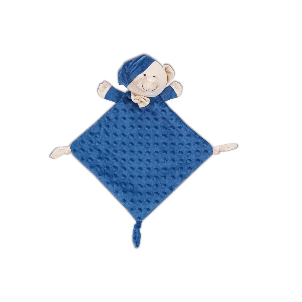 Blaues Schmusetuch für Babys mit weichem Kuscheltuch-Material zum Greifen und Kuscheln