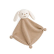 Schmusetuch Hase mit Glöckchen aus 100 % Baumwolle in Beige, mit langen Schlappohren und geknoteten Ecken, ca. 26 × 35 cm