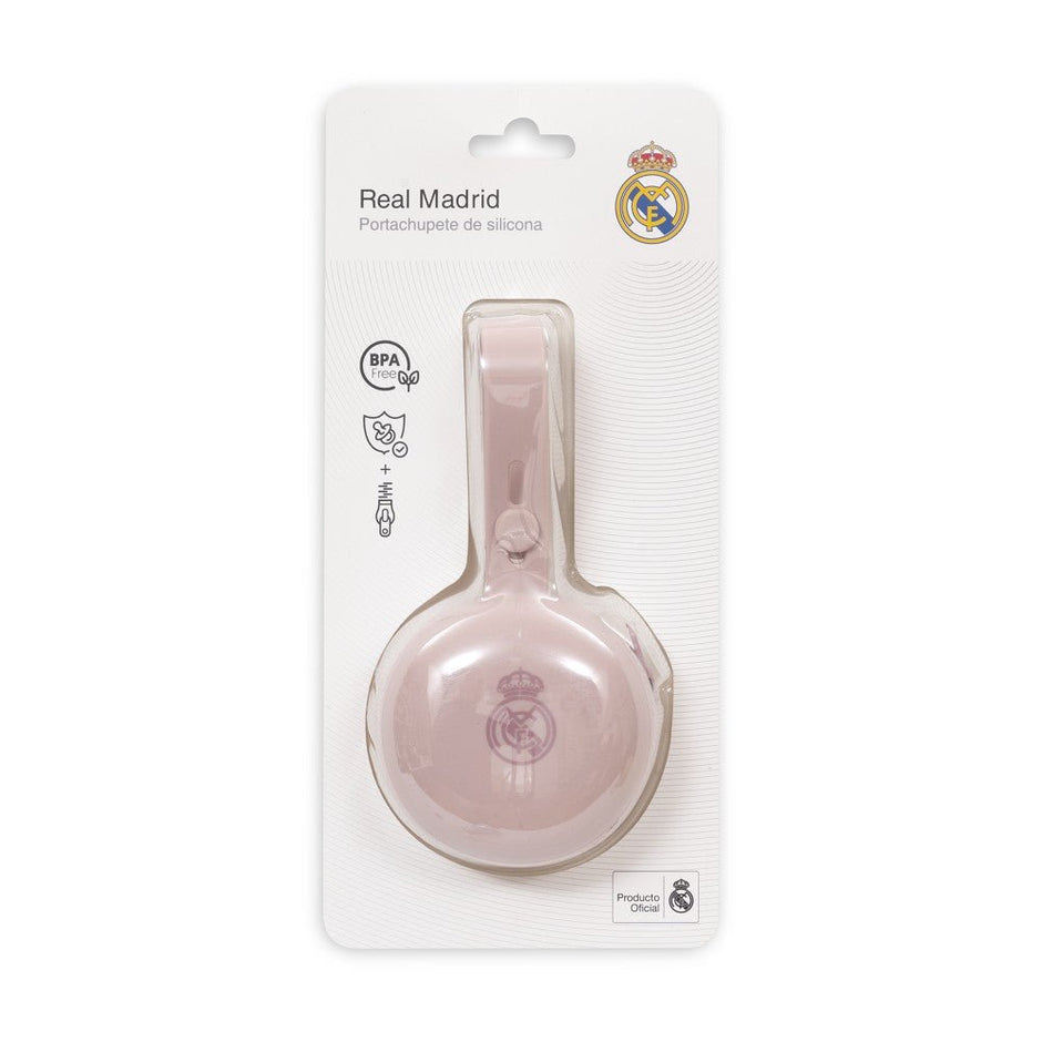 Real Madrid Schnullerhalter aus Silikon rosa in Verpackung