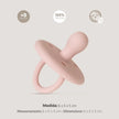 Altrosa Silikon Schnuller von Interbaby mit Produktdetails – 100 % lebensmittelechtes Silikon, BPA-frei, für Babys ab 0 Monaten geeignet, Maße 6 × 5 × 5 cm.