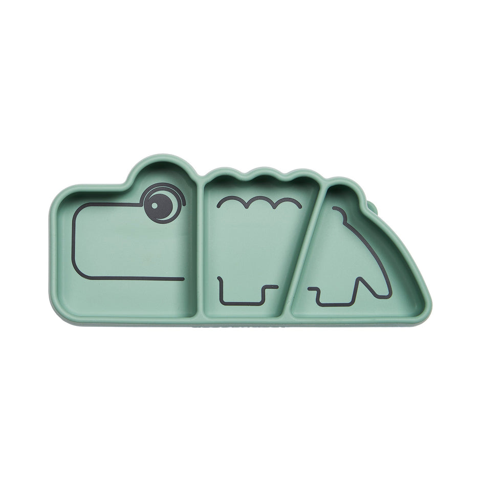 Silikon Stick&Stay Teller Croco für Babys – Grün & Rosa - Babylions