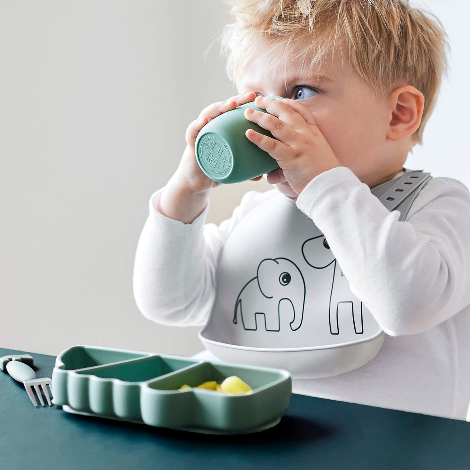 Silikon Stick&Stay Teller Croco für Babys – Grün & Rosa - Babylions