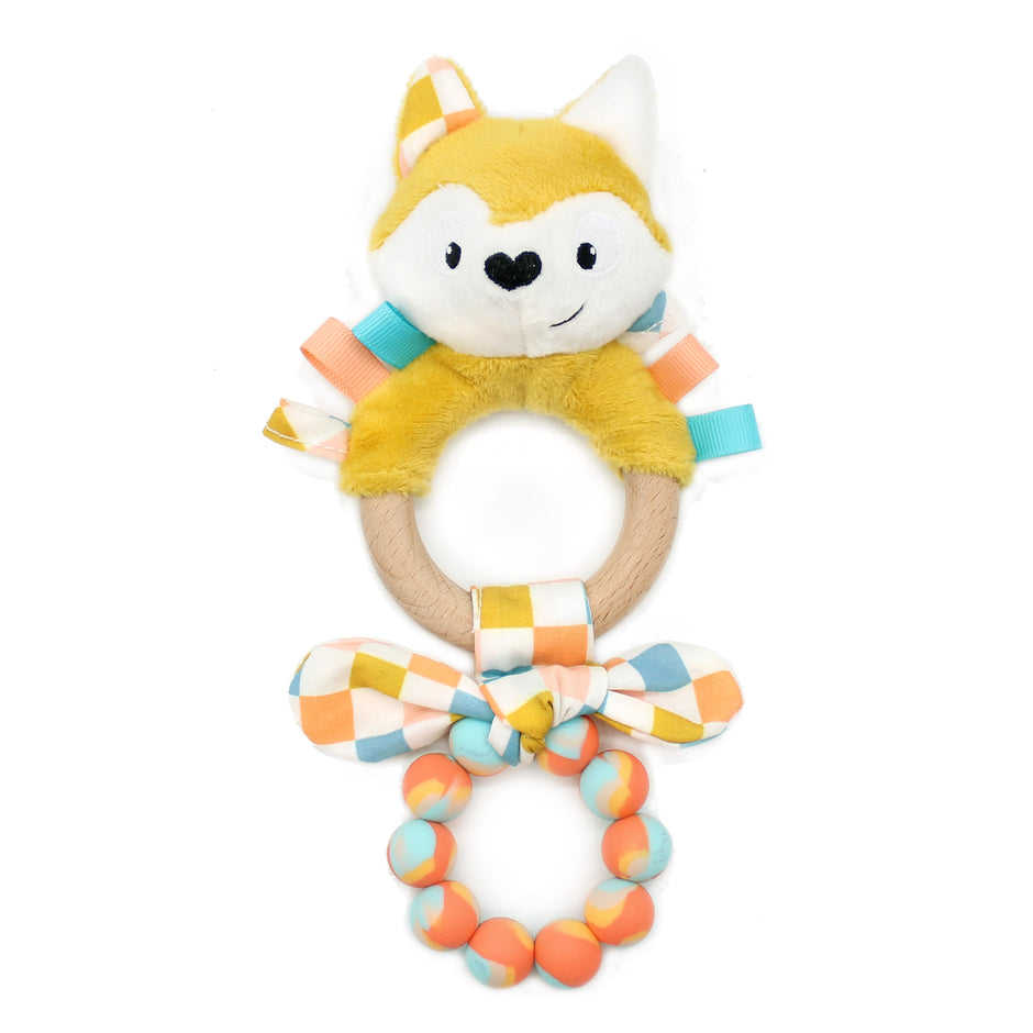 Fuchs Beißring mit Holzring und Plüschfigur – Babyspielzeug zur Zahnungshilfe ab Geburt