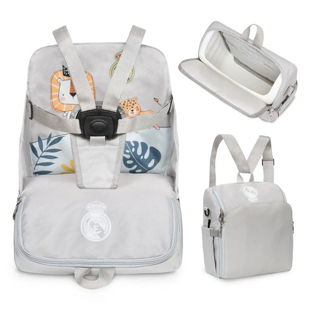 Tragbarer Reise-Hochstuhl Real Madrid Baby mit Tasche – kompakter Sitz für unterwegs grau