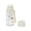 350 ml Tritan-Trinkflasche im cremefarbenen Safari-Design mit Strohhalmaufsatz und zusätzlichem Trinkverschluss.