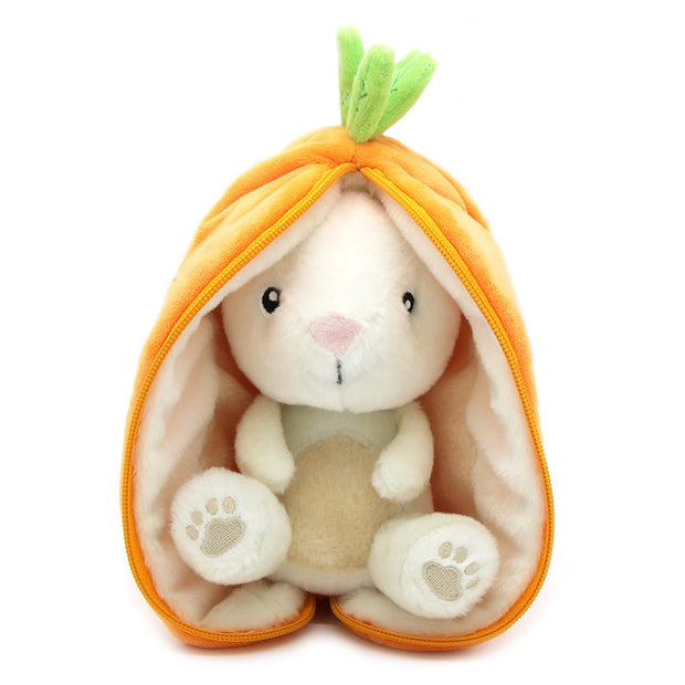 Plüschhase in Karottenkostüm – 2-in-1 Veggie-Kuscheltier für Babys & Kleinkinder, Frucht & Gemüse Spielzeug, weich & waschbar