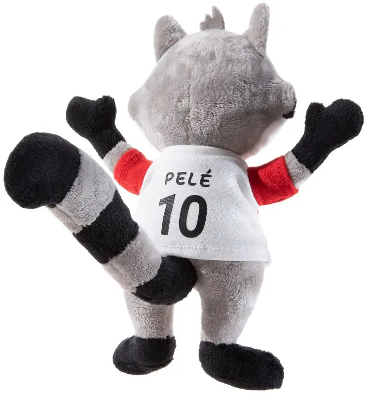 Waschbär Pele Kicker Kids 22 cm Plüschtier – Rückansicht mit Fußballtrikot, Name Pelé und Rückennummer 10