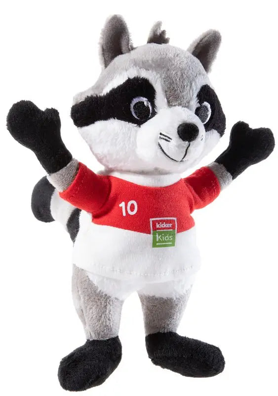 Waschbär Pele Kicker Kids 22 cm – Fußball Plüschtier im rot-weißen Trikot mit Rückennummer 10